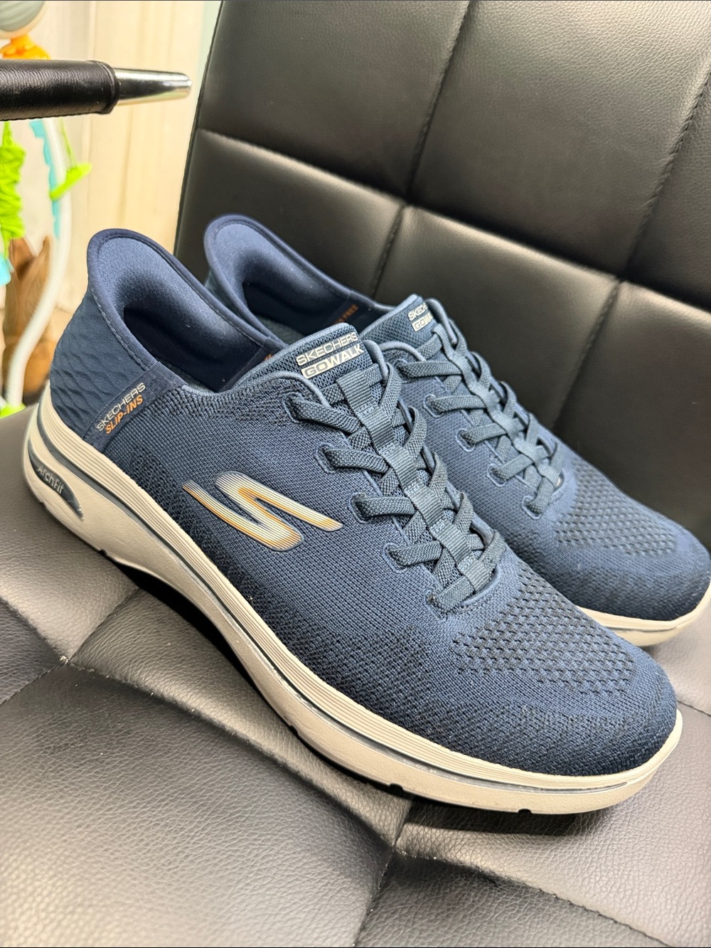 Skechers Men's Navy Knit GOwalk Comfort Sneaker with Cream Accents